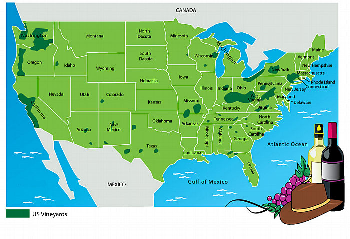 U.S.A. wine map.