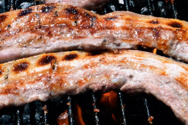 Bacon grilled on the barbecue.