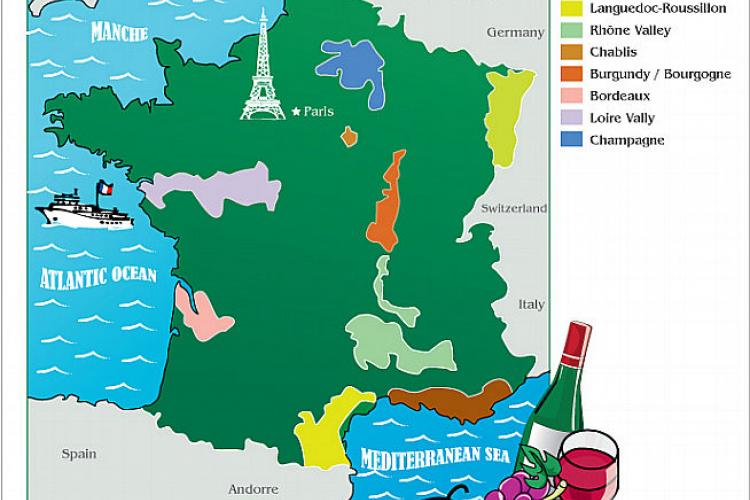 France wine map.