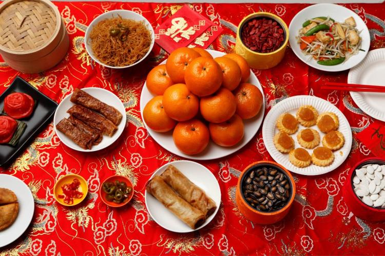 A selection of auspicious food served for Chinese New Year.
