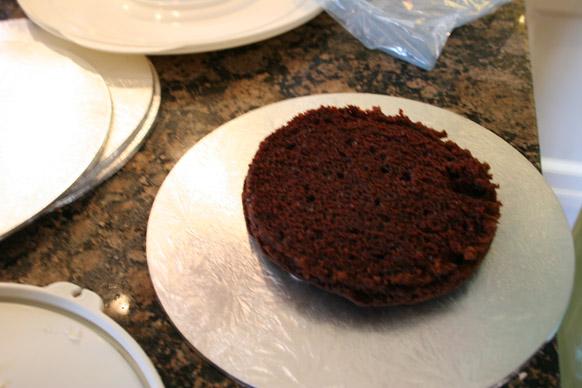 First step decorating a cake.