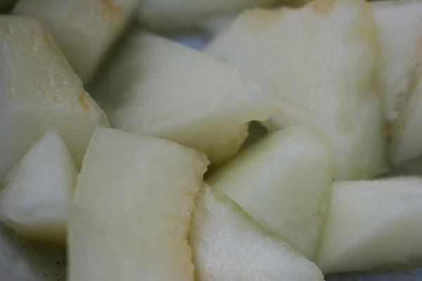 Diced honeydew melon.