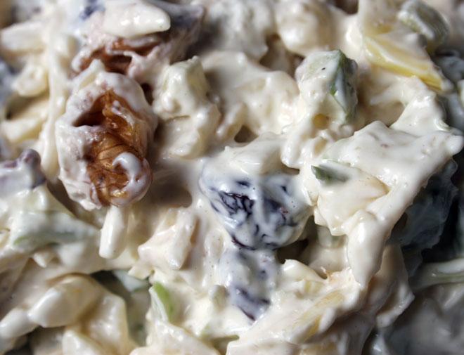 Close up of a Waldorf salad.