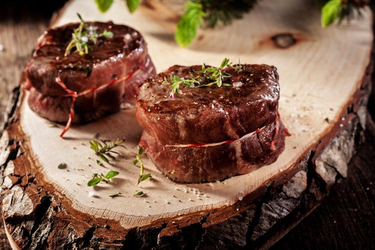 Detail of deer or venison meat medallions.