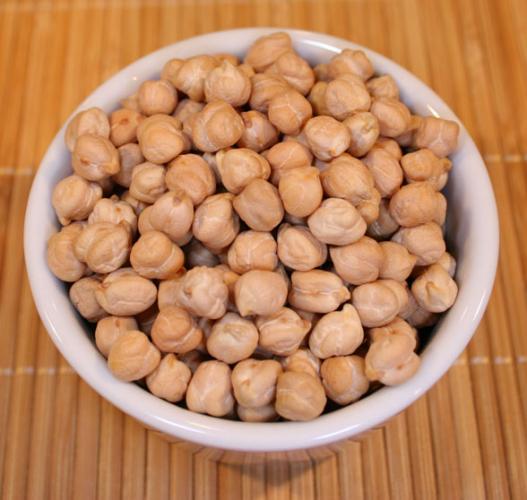 Chickpeas in a white container.