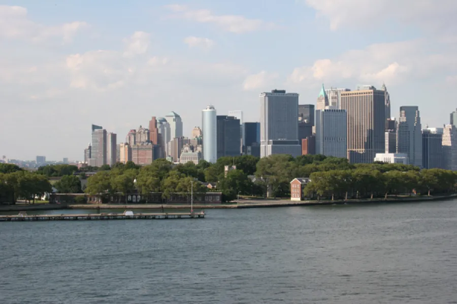 View of New York city from the sea.