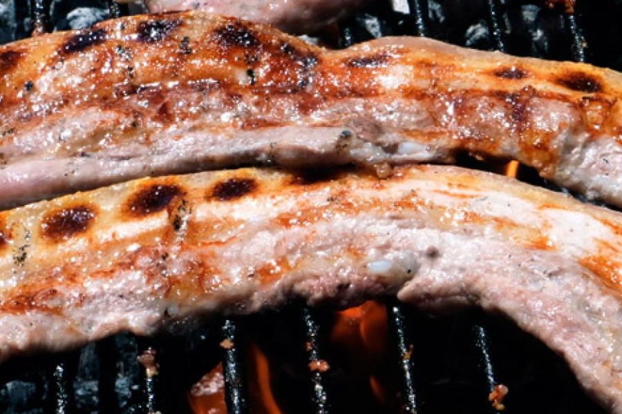 Bacon grilled on the barbecue.