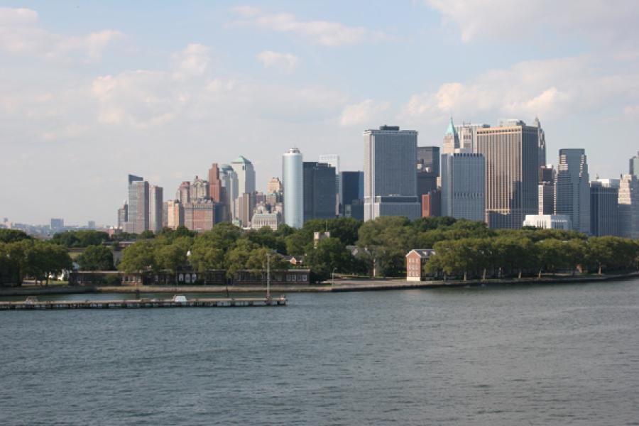 View of New York city from the sea.