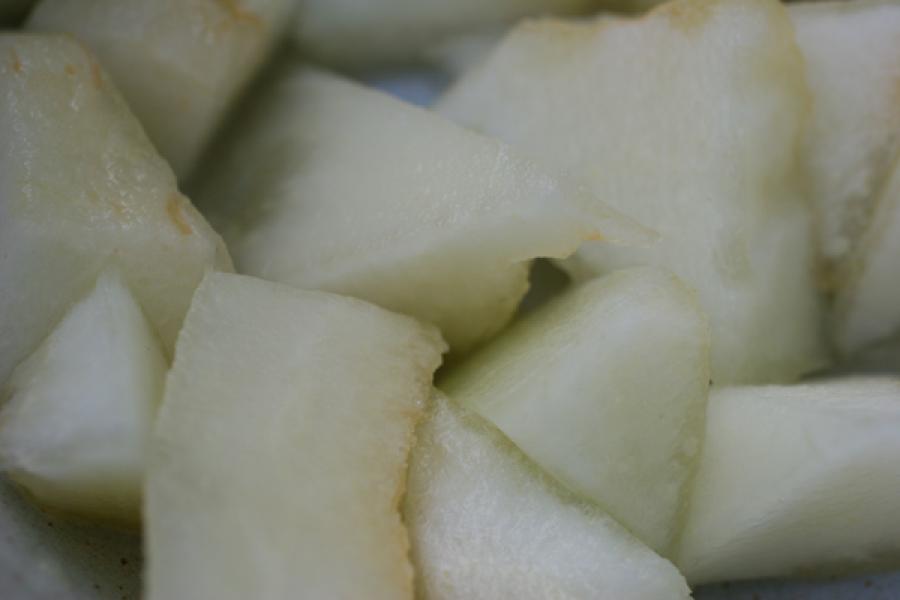 Diced honeydew melon.