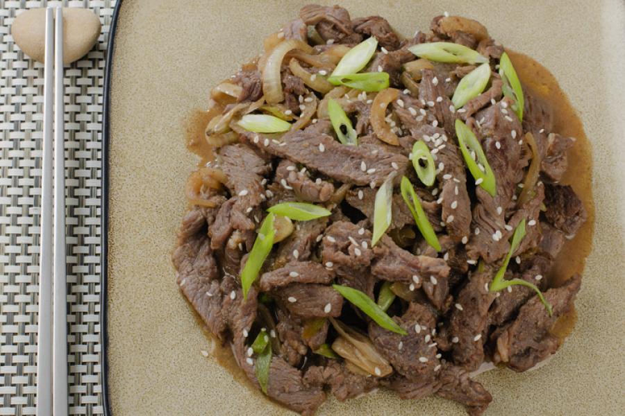 Bulgogi, Korean barbecued meat.