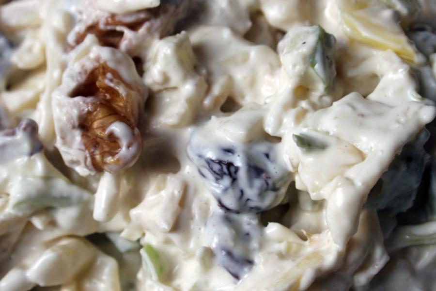 Close up of a Waldorf salad.