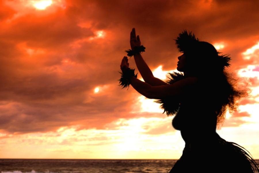 Hawaiian dance in the sunset.