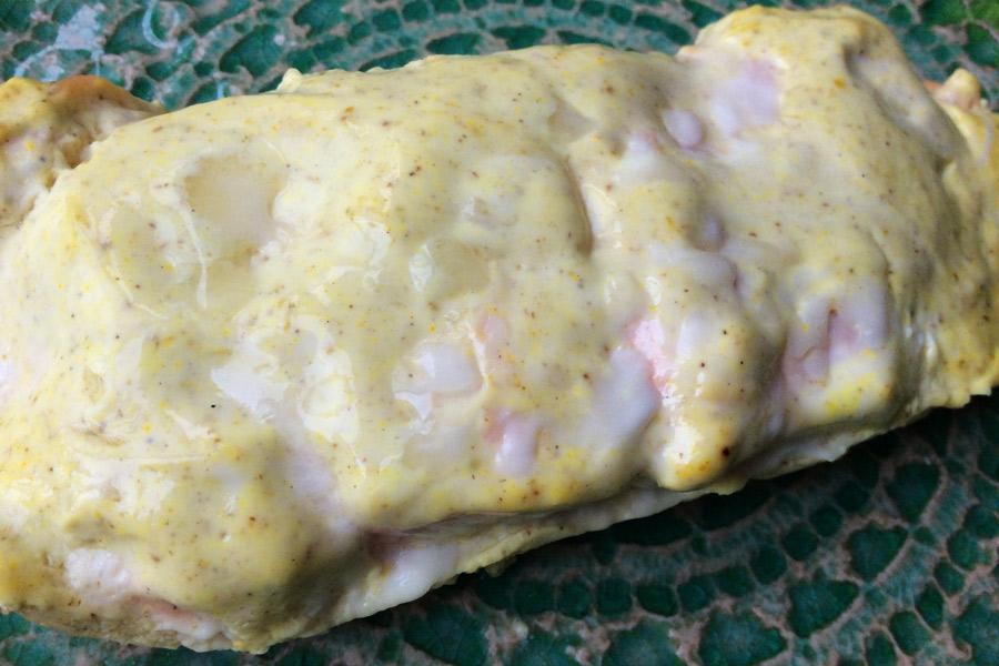 Detail of salmon tandoori.
