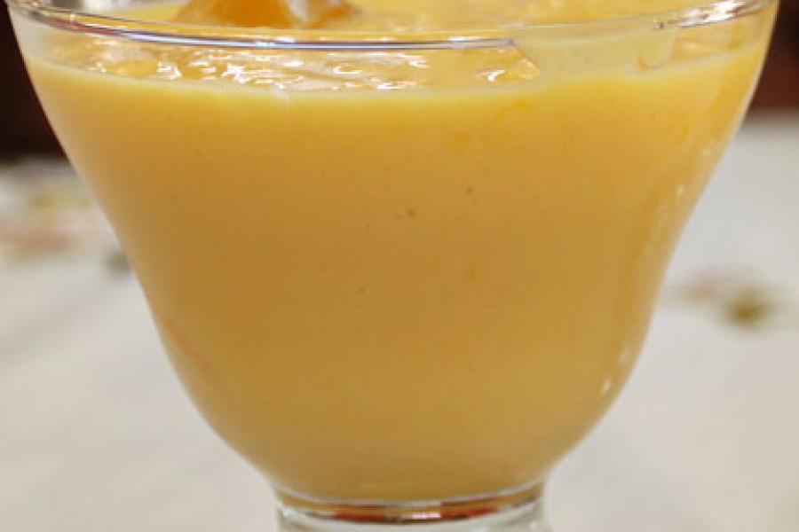 mango lassi in a cup.