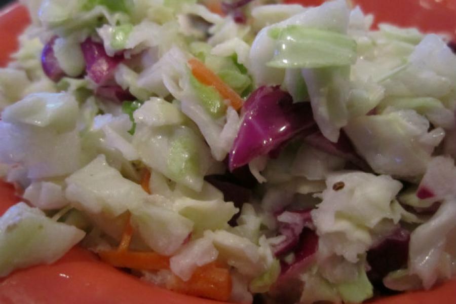 Close up of coleslaw salad.