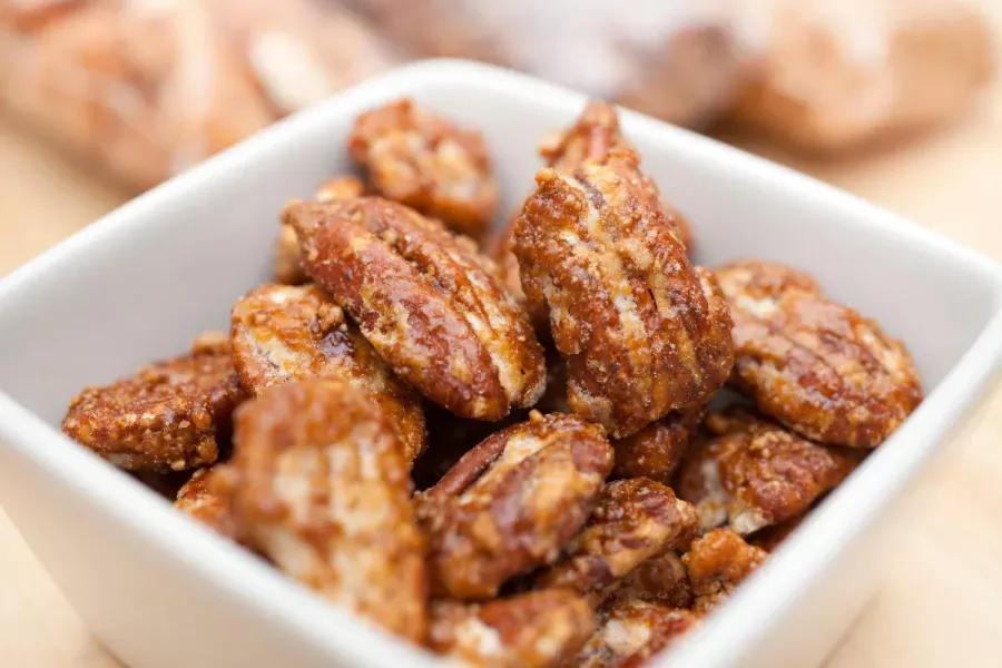 A bowl with gourmet pecans.