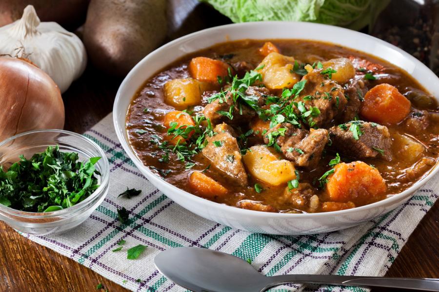 A plate of Irish beef stew.