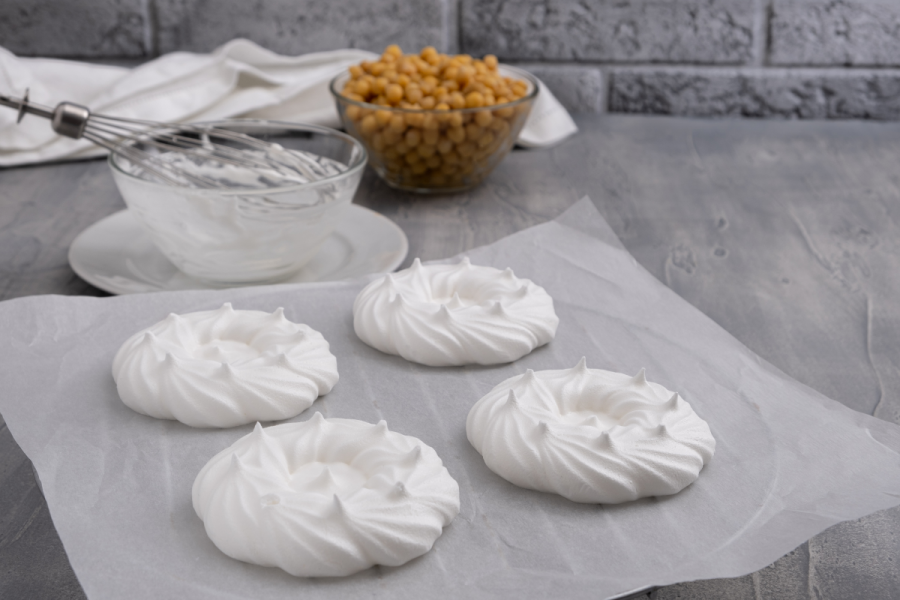Vegan meringues made with aquafaba.