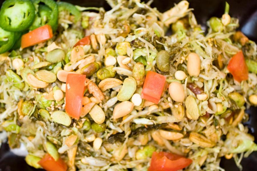 Detail of a Burmese tea leaf salad.