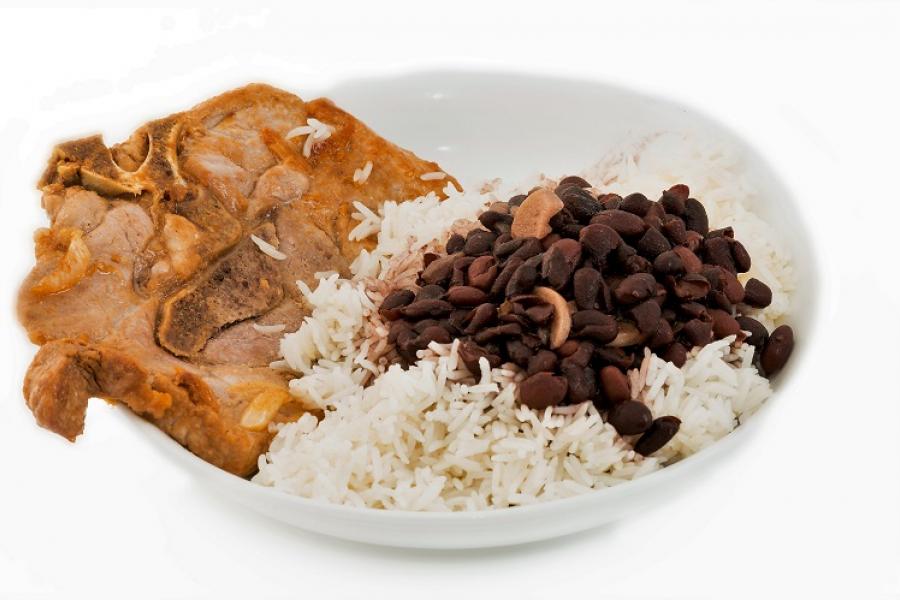 Pork, rice and black beans.