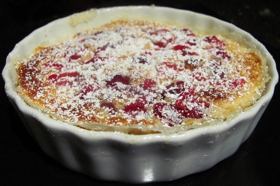 Clafoutis, a dish of cherries and baked custard.
