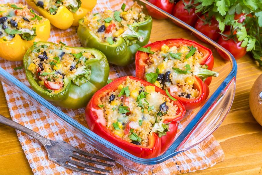 Mexican style quinoa stuffed peppers.