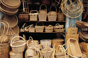 Baskets waiting to be filled with wine and gourmet food.